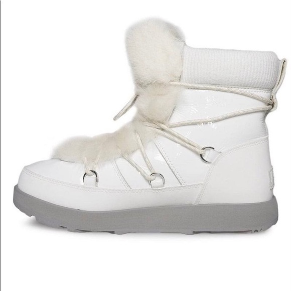 UGG HIGHLAND WHITE WATERPROOF PATENT LEATHER FUR SNOW SHORT  Ugg highland waterproof boot